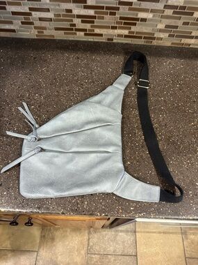 Light Gray Crossbody Sling Bag with Black Strap